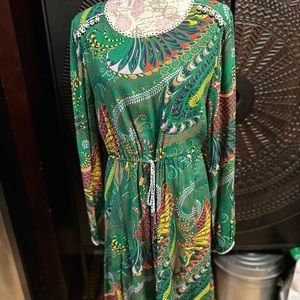 Maeve long sleeve green paisley dress